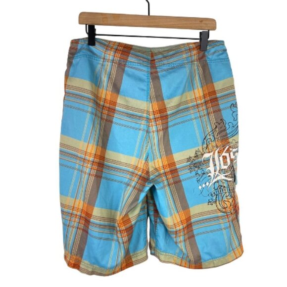 Lost Enterprises Boardshorts Mens 34 x 10" Plaid Print Swim Trunks Tattoo Ink - Picture 4 of 8